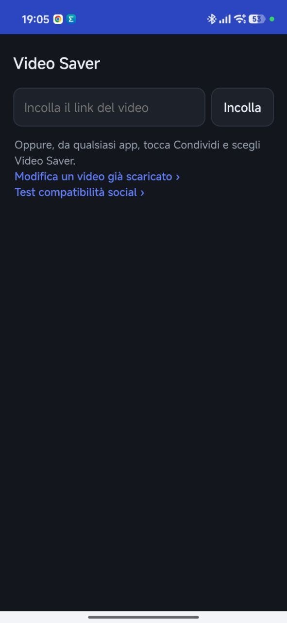 Schermata iniziale di Video Saver con il campo Incolla il link del video