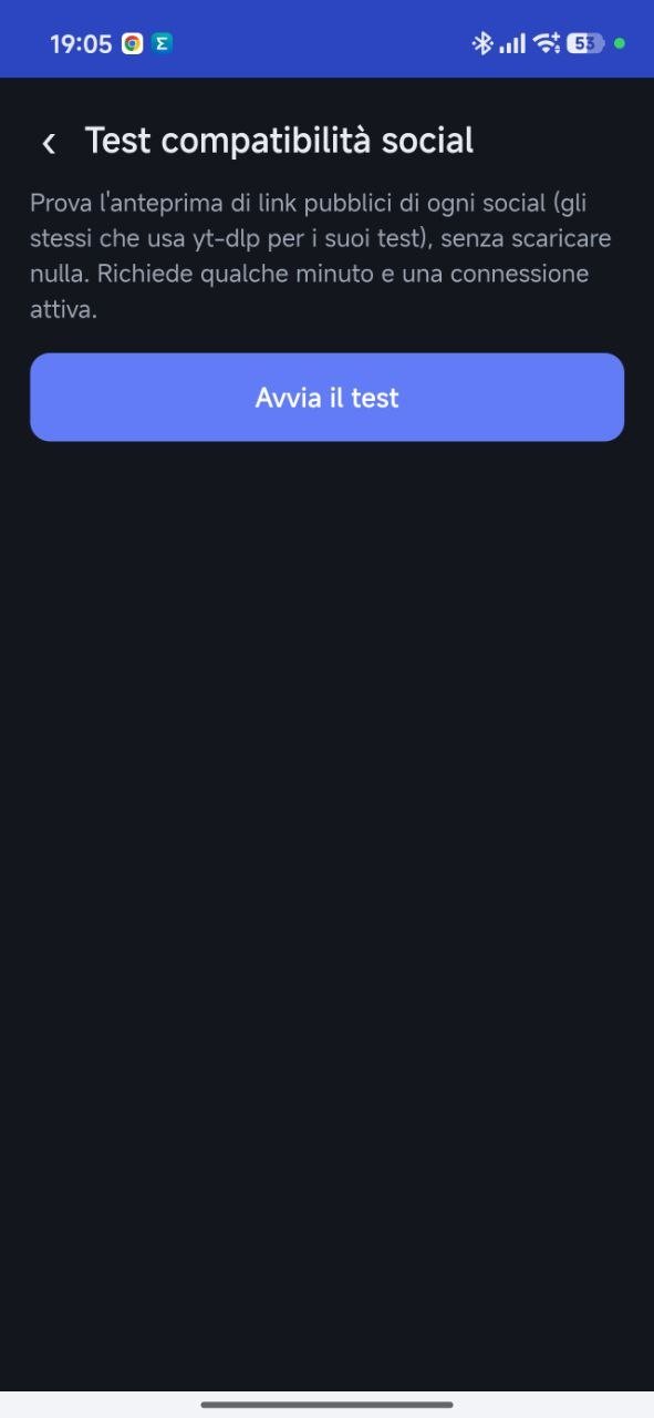 Schermata Test compatibilità social con il pulsante Avvia il test